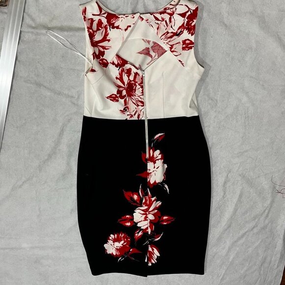 Danny & Nicole Red Floral Colorblock Sheath Dress Holiday Winter Midi Black 14 - Picture 6 of 10